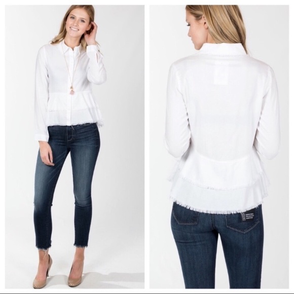 Bella Dahl Layered Peplum White Shirt - Picture 1 of 8